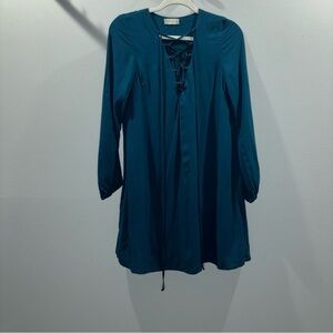Altar’d State Teal Peacock Blue Lace-Up Dress | Size S | Summer Boho Chic Dress